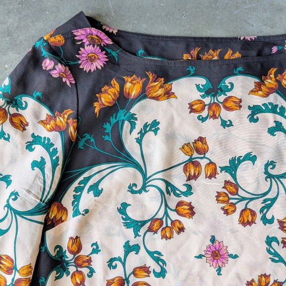 Anthropologie Maeve Florence Floral Boatneck Silk Top size 10 - Picture 4 of 10